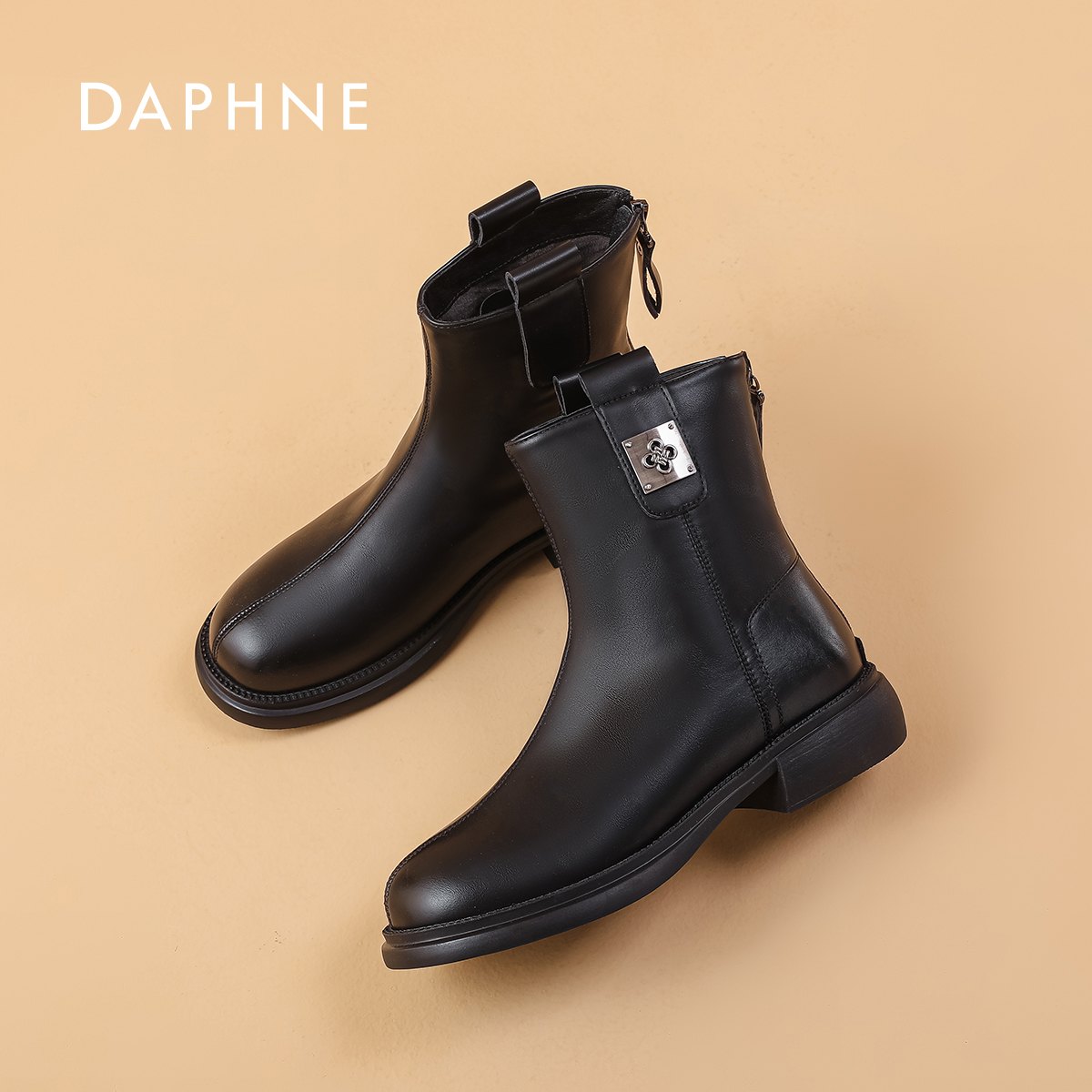 达芙妮复古法式时尚短靴2026春季新款百搭配裙子厚底洋气时装靴S 主图