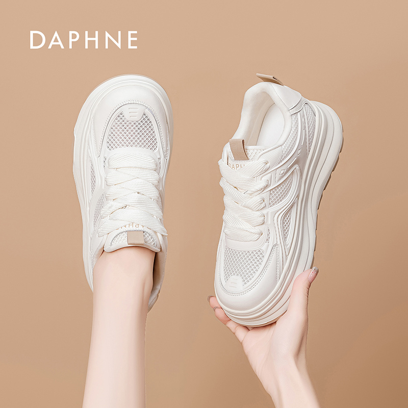 达芙妮春季网面爆款女鞋厚底增高百搭小白鞋女新款透气休闲板鞋S 主图