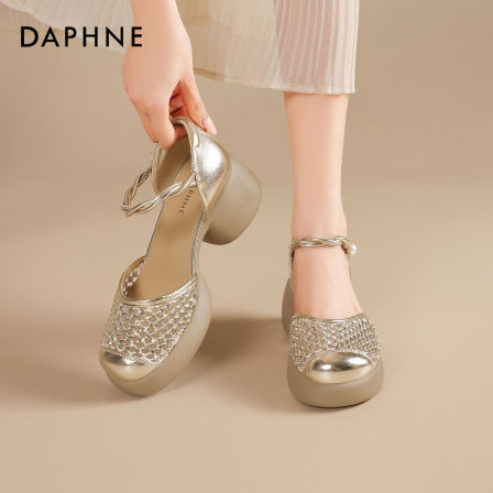 达芙妮女士厚底增高松糕鞋休闲仙女风法式百搭夏季包头时装凉鞋S