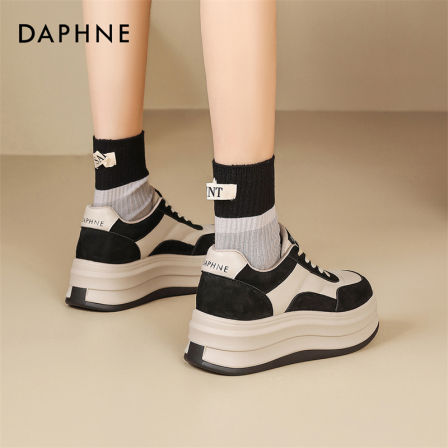 达芙妮厚底休闲板鞋女款2026新款秋冬加绒黑白熊猫鞋增高运动鞋S 