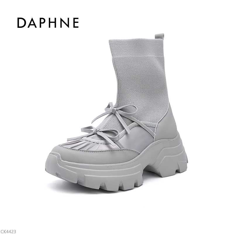 达芙妮新款弹力圆头袜靴高帮厚底增高秋季中筒女靴筒靴蝴蝶结女LL主图