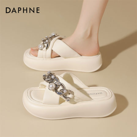 达芙妮配裙子厚底拖鞋女夏外穿2026新款绝美不累脚高级感一字拖S 
