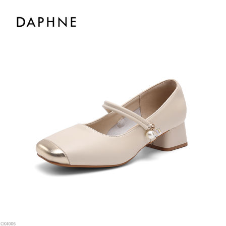 达芙妮新款浅口方头玛丽珍鞋单鞋一字带中跟百搭四季通用女鞋LL