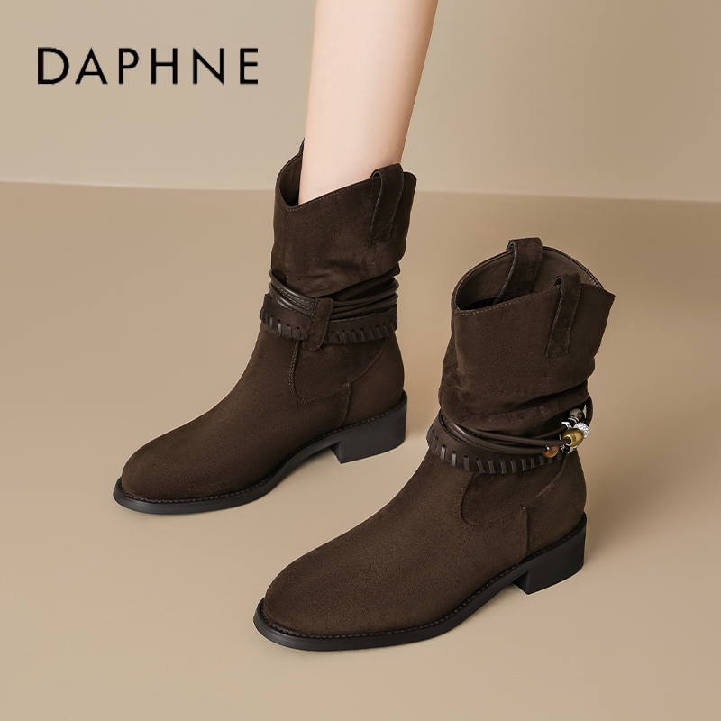 达芙妮2026新款堆堆靴女气质粗跟靴子百搭显瘦时尚绒面小短靴女LL主图