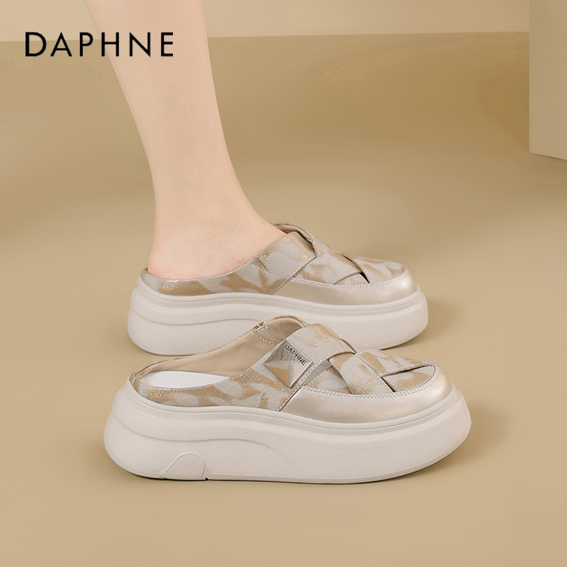 达芙妮穆勒鞋2026新款女夏季时尚百搭厚底增高休闲包头半拖鞋女S主图