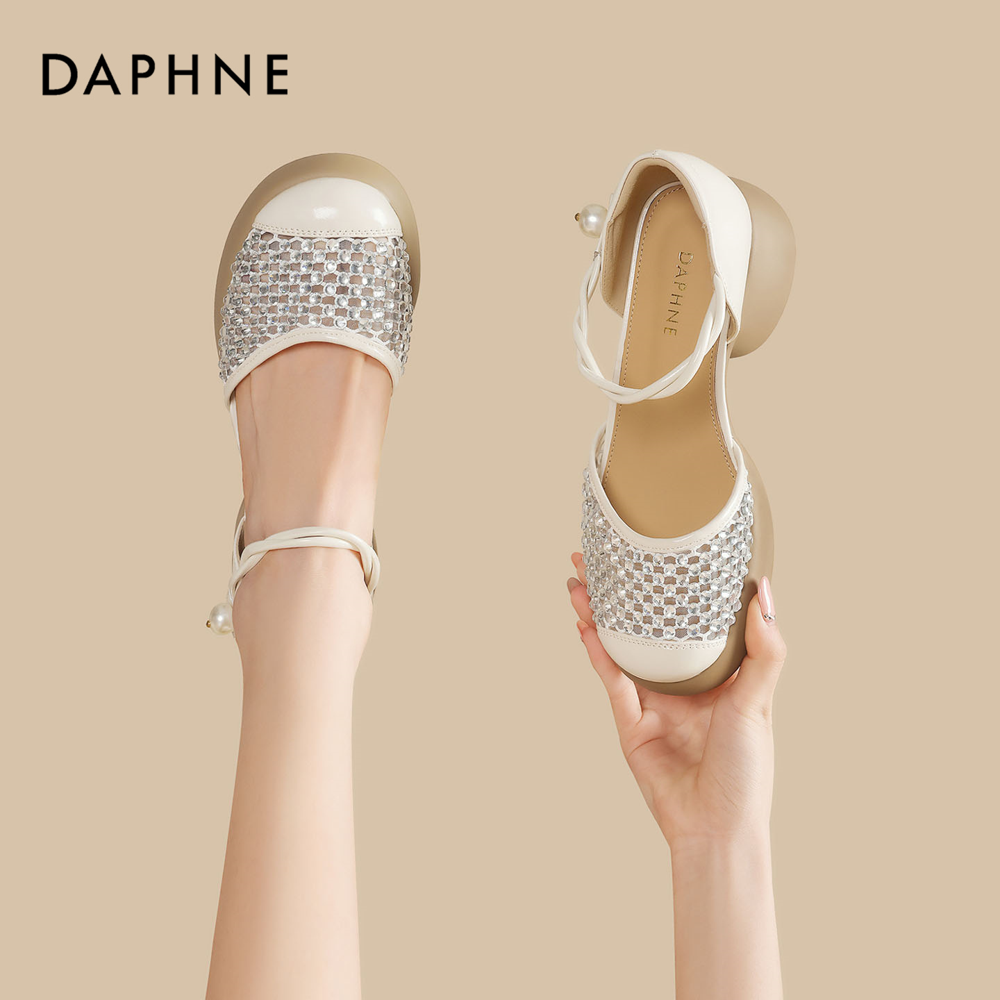 达芙妮女士编织包头凉鞋2026夏季新款复古厚底凉拖松糕底高跟鞋S主图