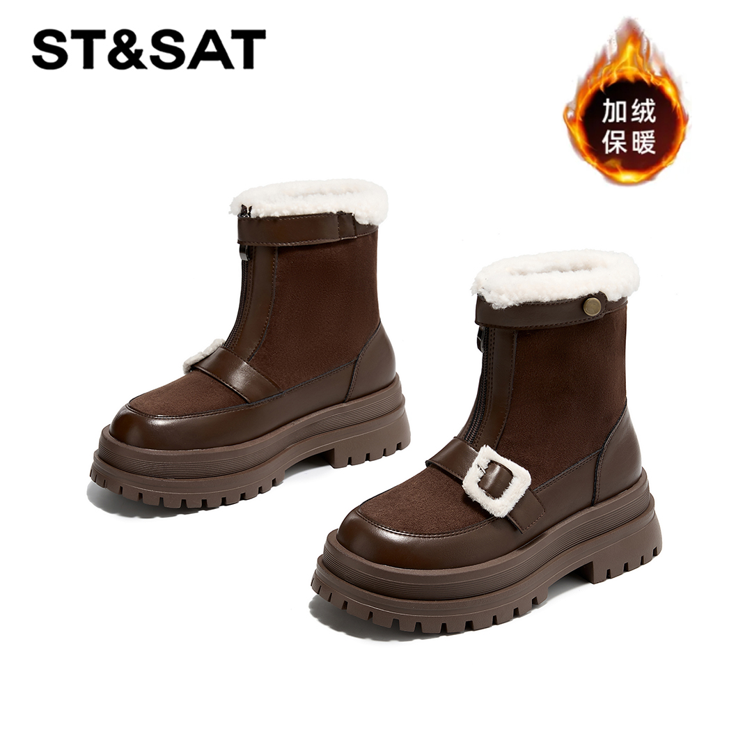 St&Sat/星期六舒适百搭时尚雪地靴2025年冬新款英伦风加绒马丁靴主图
