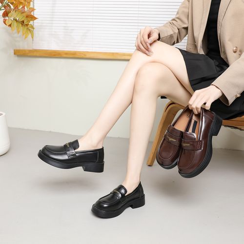 【运费补贴】乐福鞋女厚底一脚蹬百搭通勤单鞋英伦小皮鞋X 018主图