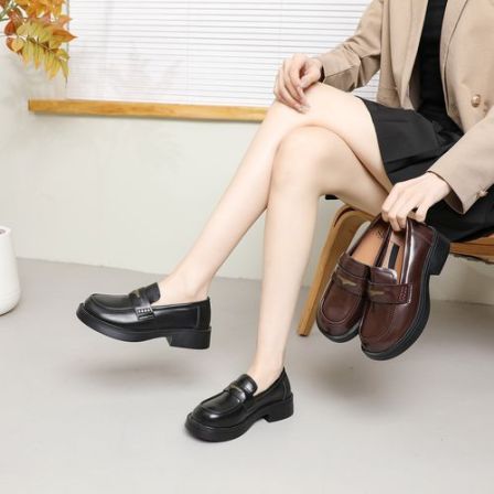 【运费补贴】乐福鞋女厚底一脚蹬百搭通勤单鞋英伦小皮鞋X 018