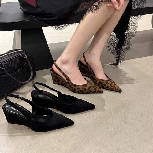 2026春季新款坡跟厚底中跟包头凉鞋尖头显瘦后空包头凉鞋高跟鞋女主图