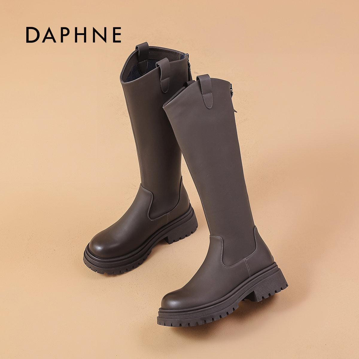 达芙妮厚底骑士靴女秋冬季新款百搭舒适增高显瘦英伦风时装靴女S 主图