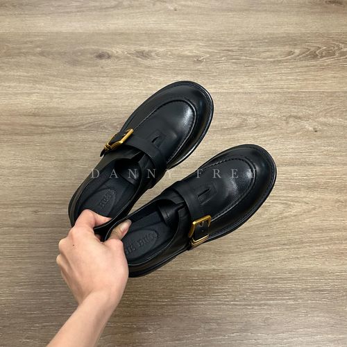 Dannyfrey复古厚底时尚乐福鞋一脚蹬休闲皮带扣圆头粗跟单鞋4.2CM主图