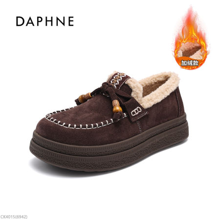达芙妮新款磨砂皮松糕底一脚蹬豆豆鞋外穿秋冬百搭女鞋舒适款LL