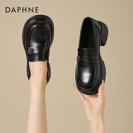 达芙妮加绒乐福鞋女2025冬季新款英伦棉鞋厚底小皮鞋一脚蹬单鞋LL