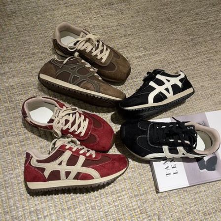 复古红色德训鞋女2026新款爆款内休闲板鞋运动厚底阿甘鞋