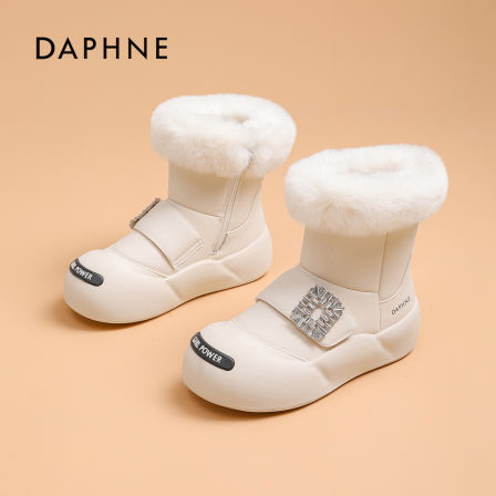 达芙妮官方正品雪地靴新款女靴舒适保暖加绒雪地靴水钻休闲棉鞋S 