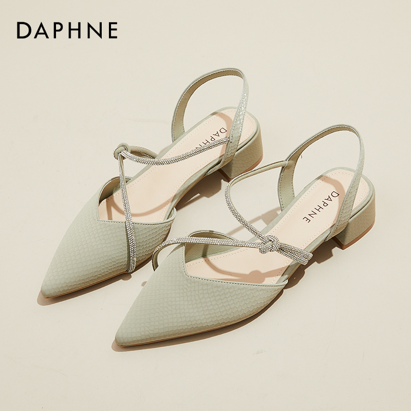 达芙妮包头凉鞋女款2026新款夏季尖头水钻一字带法式气质高跟鞋S 主图