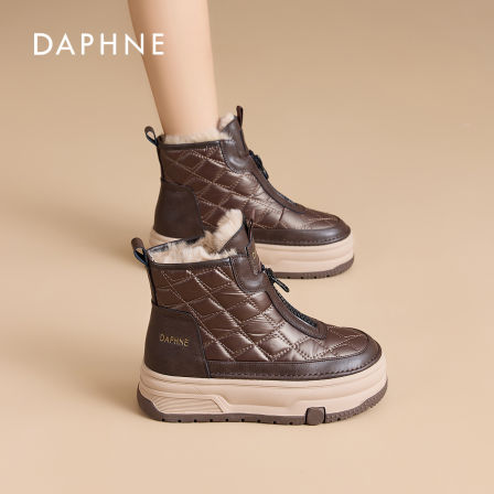 Daphne/达芙妮2025新款冬季 加绒久站不累防滑厚底时尚雪地靴女LL