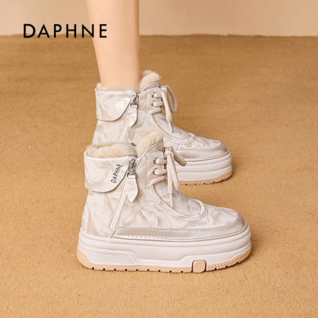 达芙妮2026冬季新款厚底加绒雪地靴女爆款时尚百搭款中筒棉鞋女LL