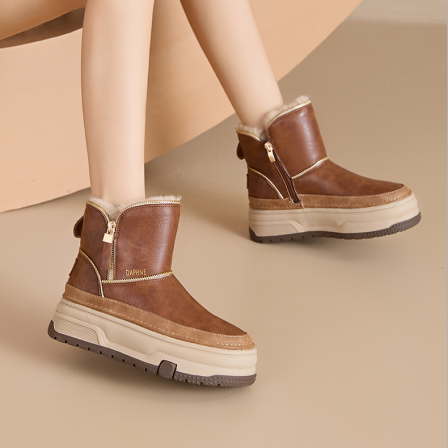 达芙妮女2025冬季爆款时尚中筒雪地靴女百搭经典款加绒休闲棉鞋LL