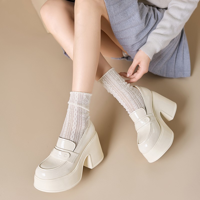 10cm漆皮厚底小皮鞋女2026春超高跟百搭单鞋小个子增高白色乐福鞋主图