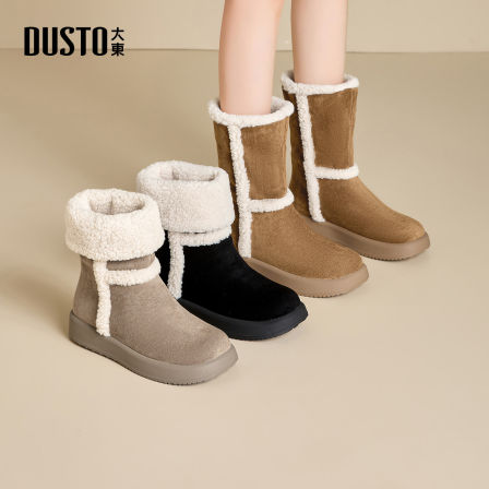 大东女鞋时尚两穿雪地靴2025冬季加绒保暖复古百搭厚底棉鞋002332