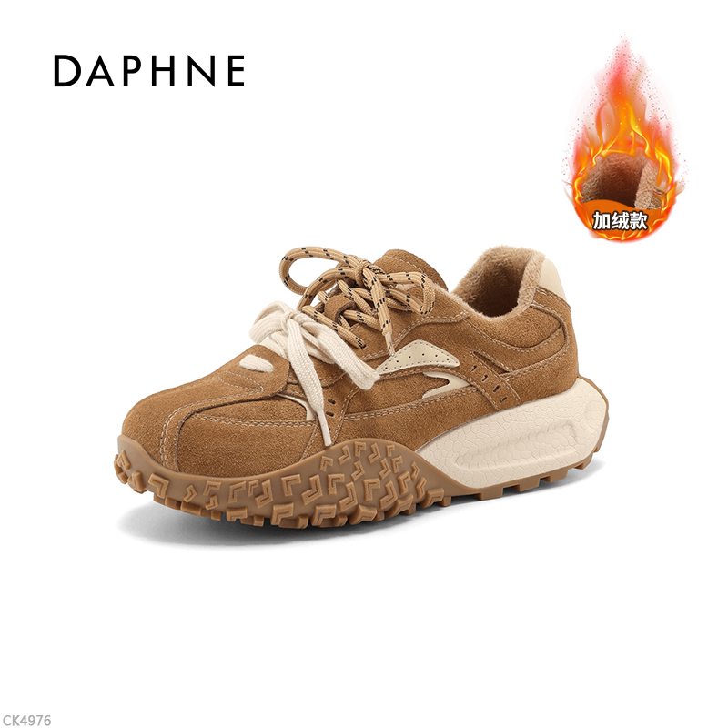 达芙妮2026冬季新款加绒百搭时尚德训鞋女复古圆头厚底阿甘鞋女LL主图