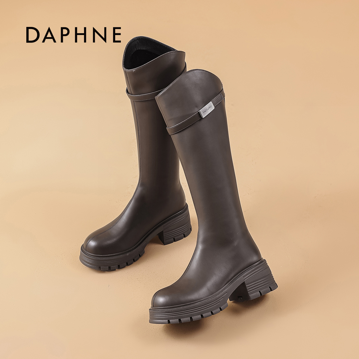 达芙妮高级感时装靴2026新款厚底英伦风不过膝后拉链气质长筒靴S 主图