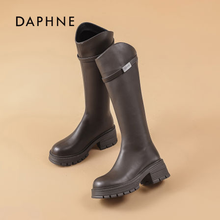 达芙妮高级感时装靴2026新款厚底英伦风不过膝后拉链气质长筒靴S 