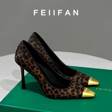 【现货】豹纹高跟鞋2024秋冬新款细跟高级感气质绝美方头单鞋女3782