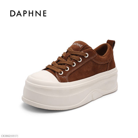 达芙妮新款拼色百搭透气厚底时尚休闲系带增高女鞋舒款LL