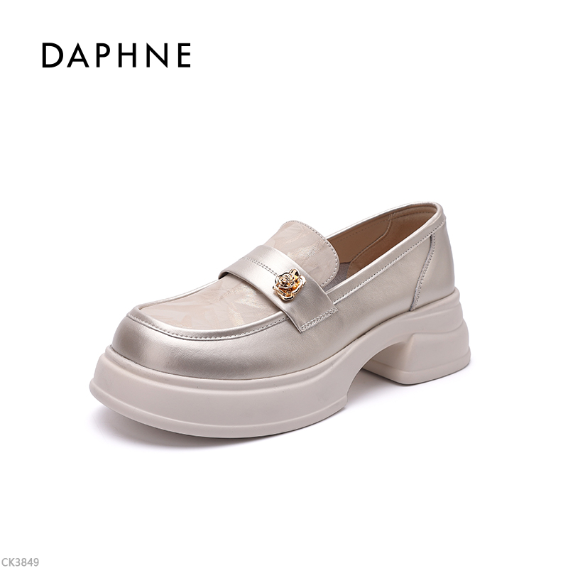 达芙妮新款胶粘乐福鞋一脚蹬夏季圆头皮鞋舒适百塔款女鞋LL主图