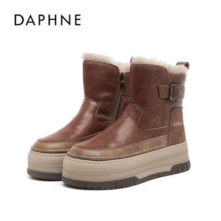 达芙妮棉靴子女款爆款2026新款网红款加绒保暖厚底雪地靴棉鞋女S 