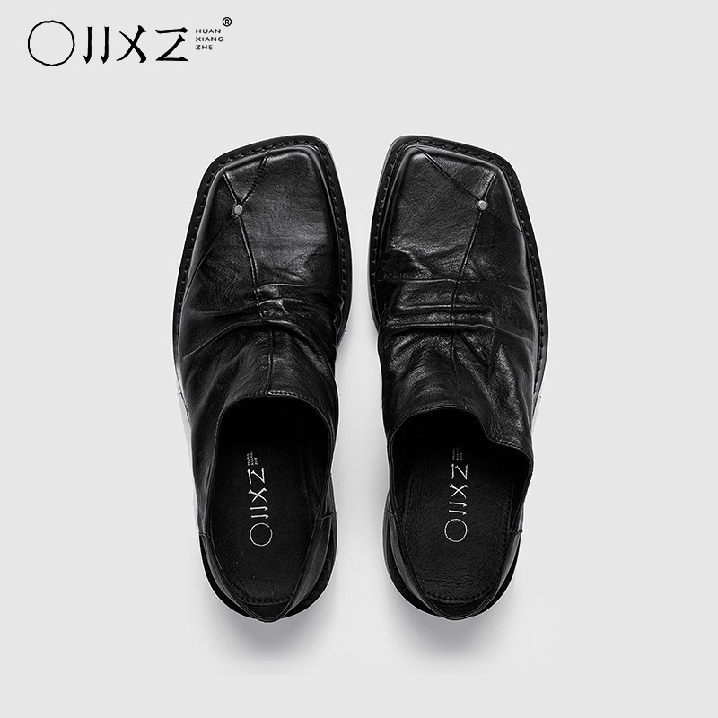 幻象者原创设计夏季厚底外穿拖鞋牛皮休闲德比包头半拖一脚蹬男鞋主图