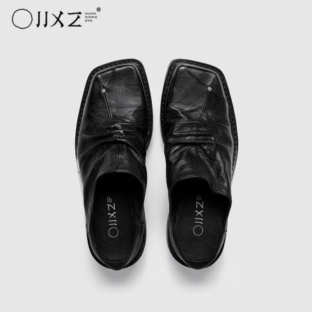 幻象者原创设计夏季厚底外穿拖鞋牛皮休闲德比包头半拖一脚蹬男鞋