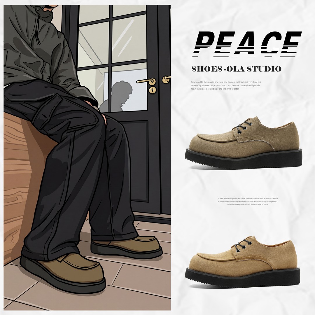 BOGEDIT2026春季新款中低帮厚底增高男鞋英伦风男士休闲ins德比鞋主图