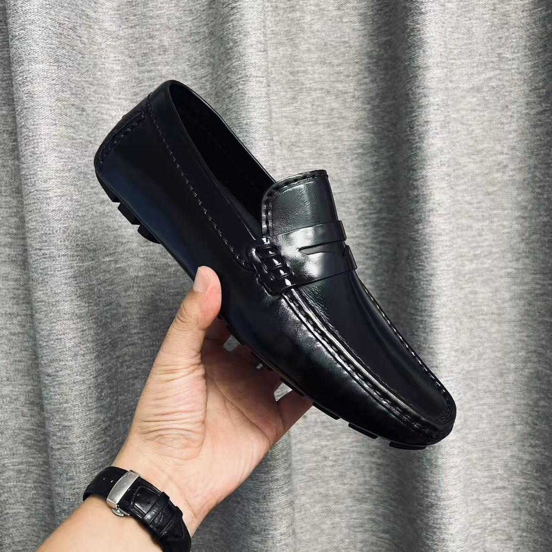 2026夏季男士新款潮流开边珠擦色真皮豆豆鞋主图