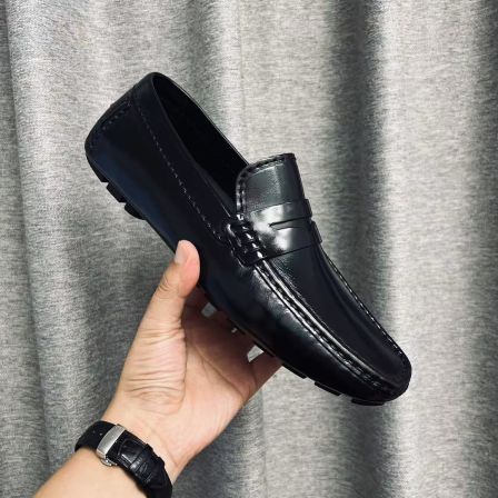 2026夏季男士新款潮流开边珠擦色真皮豆豆鞋