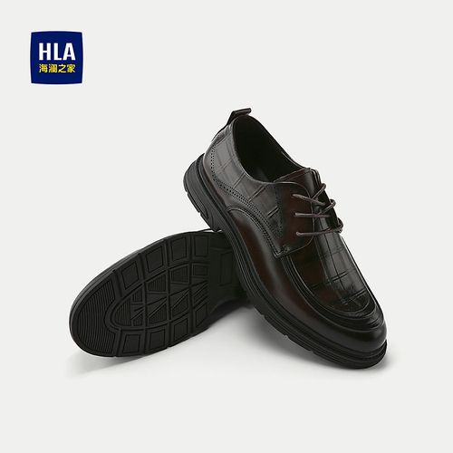 【头层牛皮】HLA海澜之家正装皮鞋男25新抽绳系带通勤纯色鞋子男主图