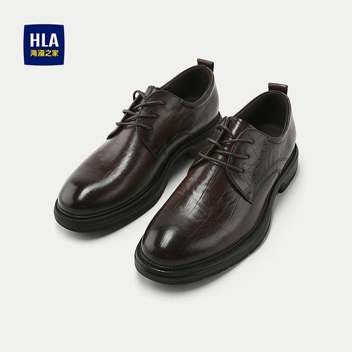 【头层牛皮】HLA海澜之家正装皮鞋男25新抽绳系商务通勤鞋子男主图