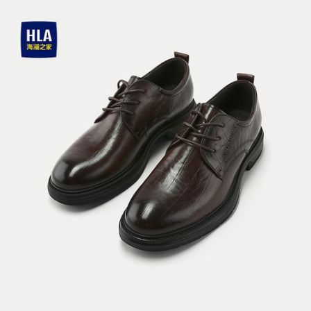 【头层牛皮】HLA海澜之家正装皮鞋男25新抽绳系商务通勤鞋子男