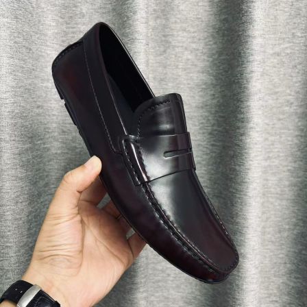 2026夏季男士新款潮流开边珠擦色真皮豆豆鞋