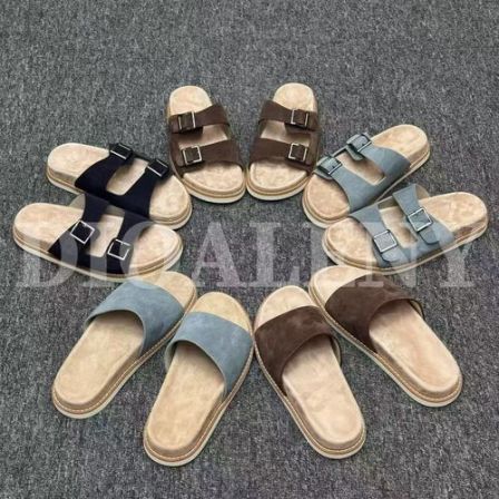 【帅老板】6111夏季男士真皮超轻舒适羊反绒休闲凉拖鞋透气一字拖