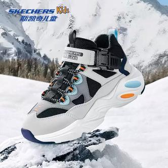 官方童鞋过年鞋子男童卡潮流扣加绒靴子防滑保暖棉靴405342L