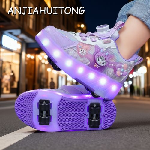 暴走鞋2026春秋季新款旋钮扣彩灯带轮子男女童儿童可拆卸轮滑鞋主图