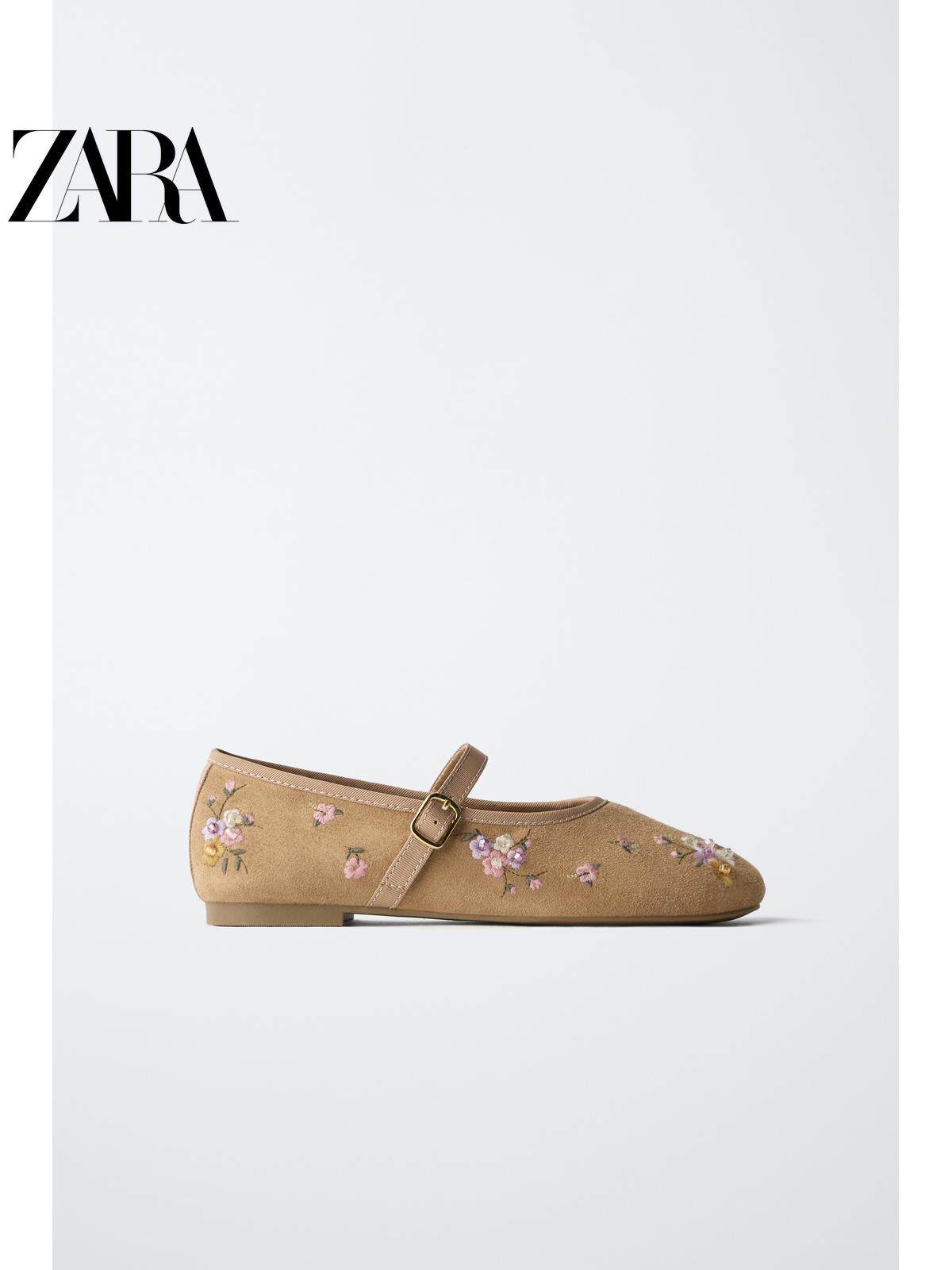 ZARA2026春夏新品 儿童鞋女童 刺绣花朵印花芭蕾鞋 2533730 107主图