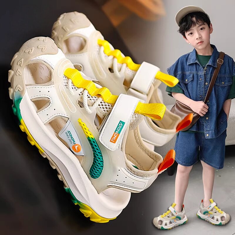 李宇新男童凉鞋软底防滑儿童沙滩鞋夏季2026新款男孩帅气网面凉拖主图