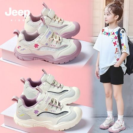 jeep绝美女童小花鞋春季2026新款软底德训鞋儿童运动鞋中大童女孩
