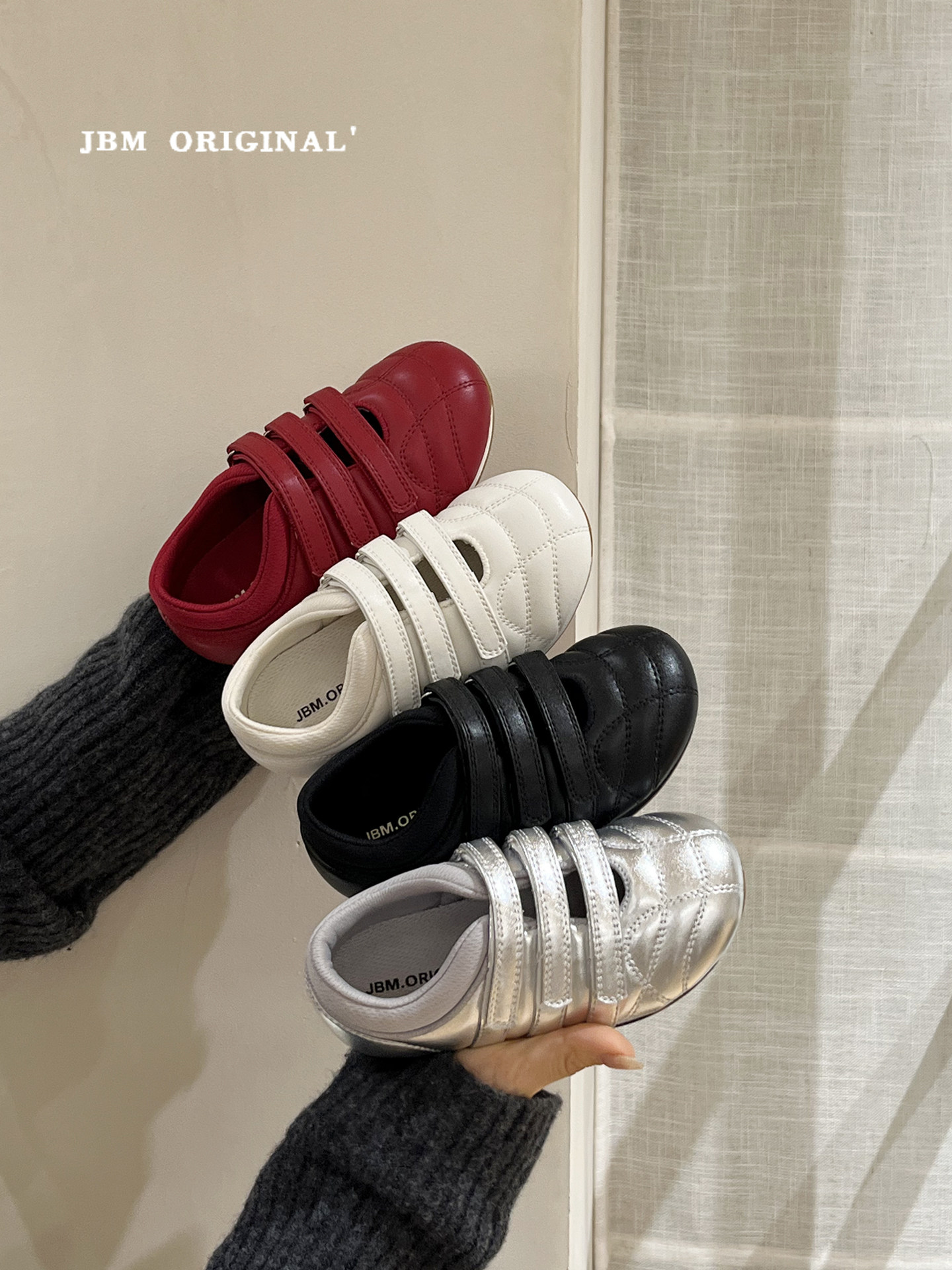 JBM 26春季新款儿童玛丽珍运动鞋韩版女童银色魔术贴阿甘鞋小白鞋主图