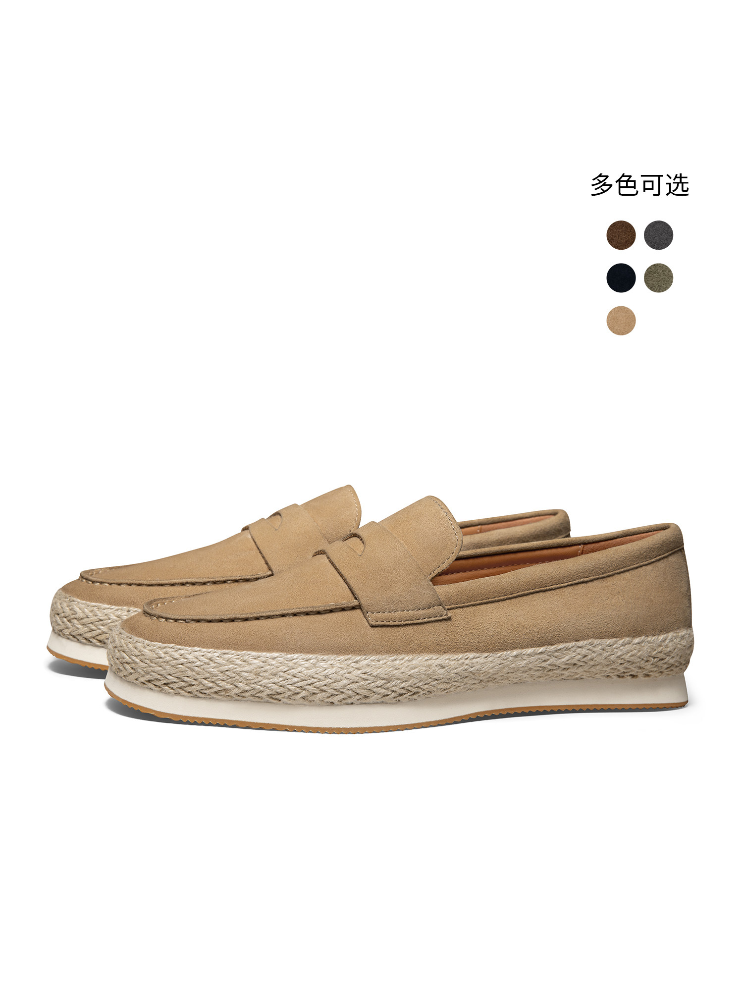 ThomWills新款一脚蹬渔夫鞋男老钱风真皮反绒休闲乐福鞋懒人鞋主图